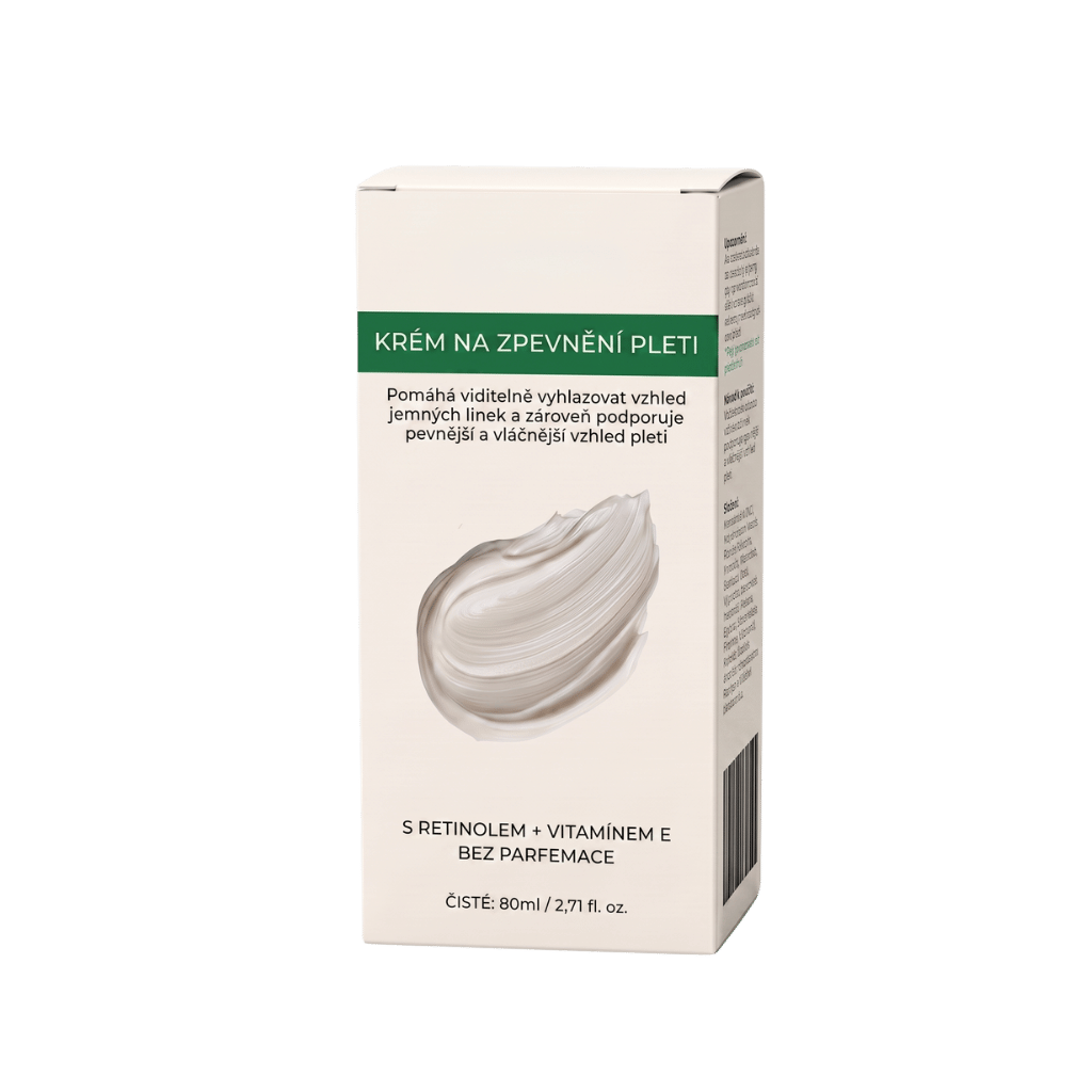 Zpevňující pleťové mléko v elegantním balení, podporující pevnější a hladší vzhled pleti, 80ml.