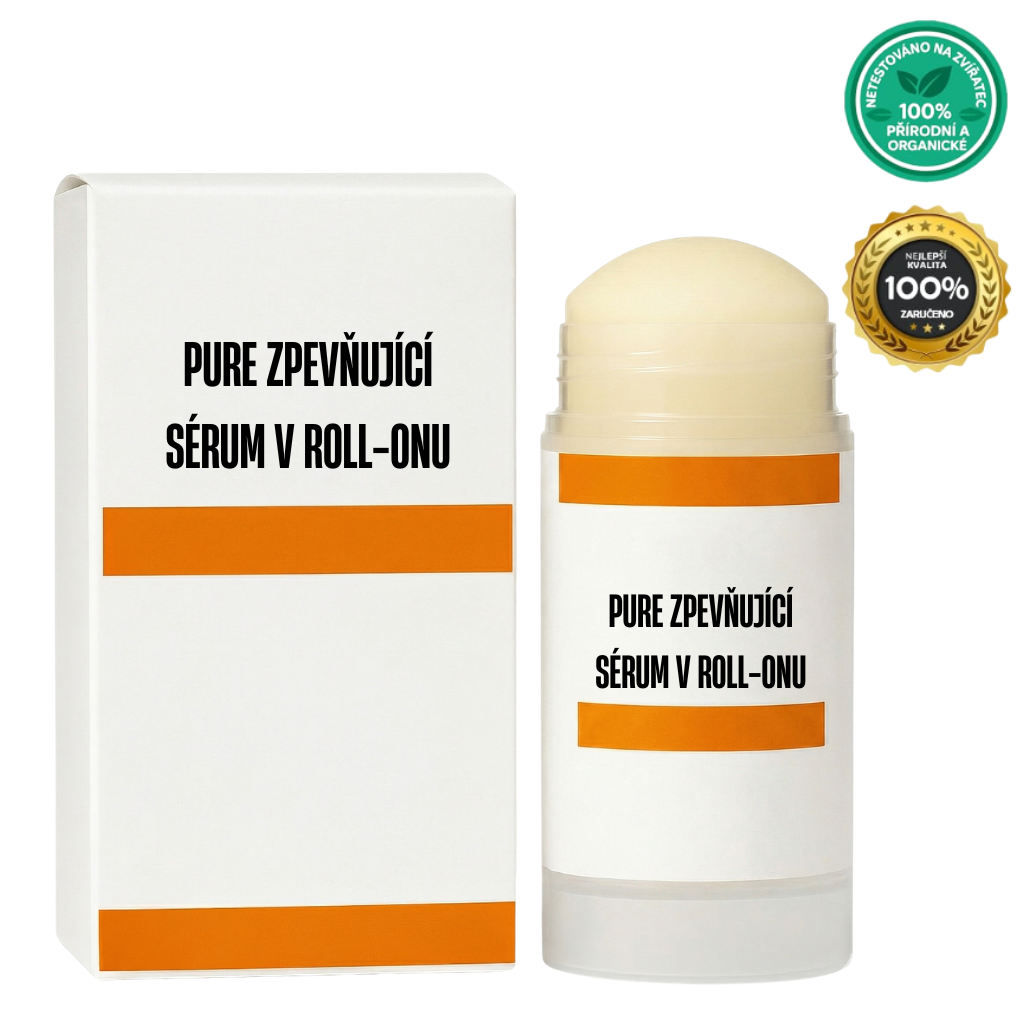 Pure zpevňující sérum v roll-onu v elegantním obalu, ideální pro každodenní péči o pleť.