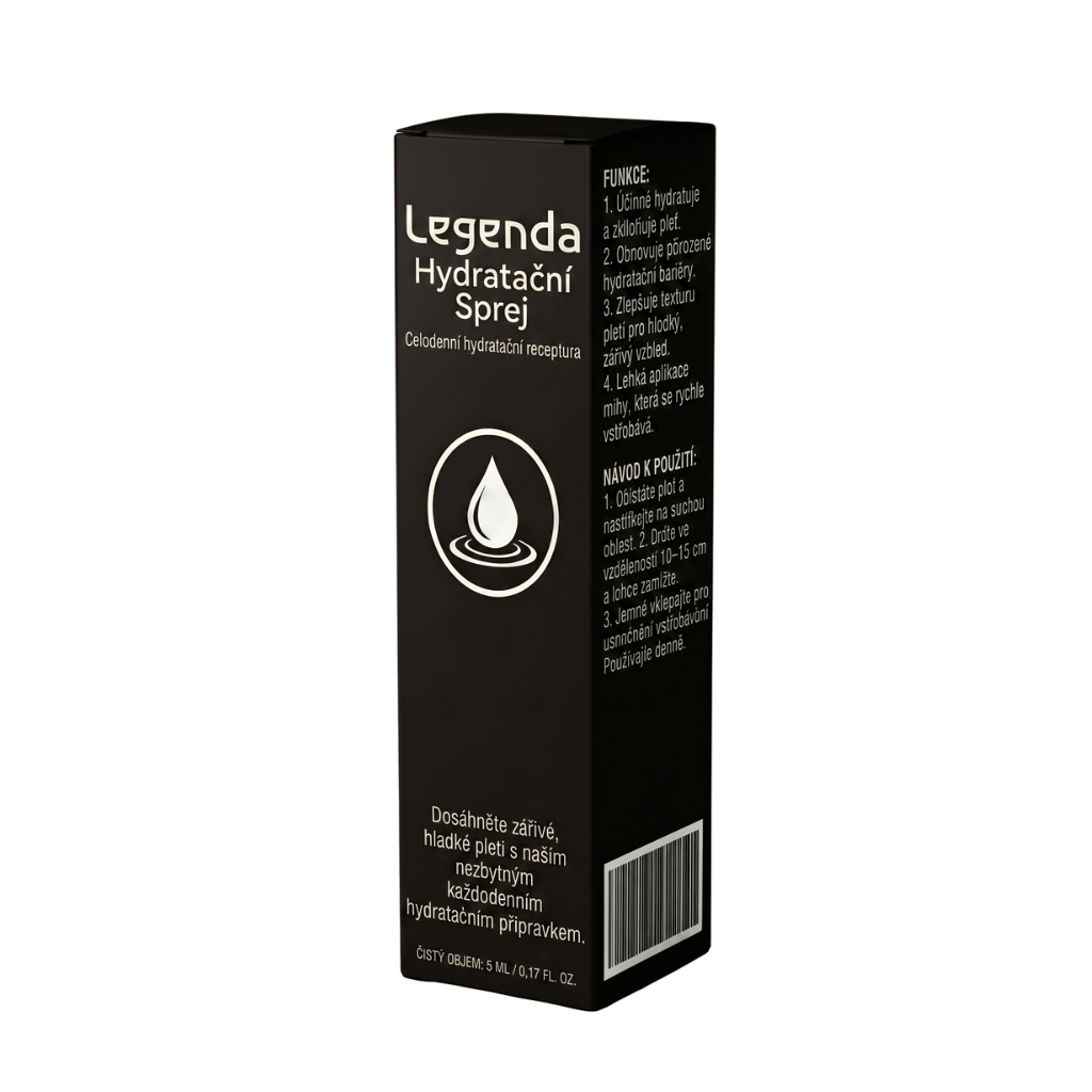 Legenda Hydratační Sprej v praktickém obalu pro efektivní hydrataci pleti a každodenní použití.