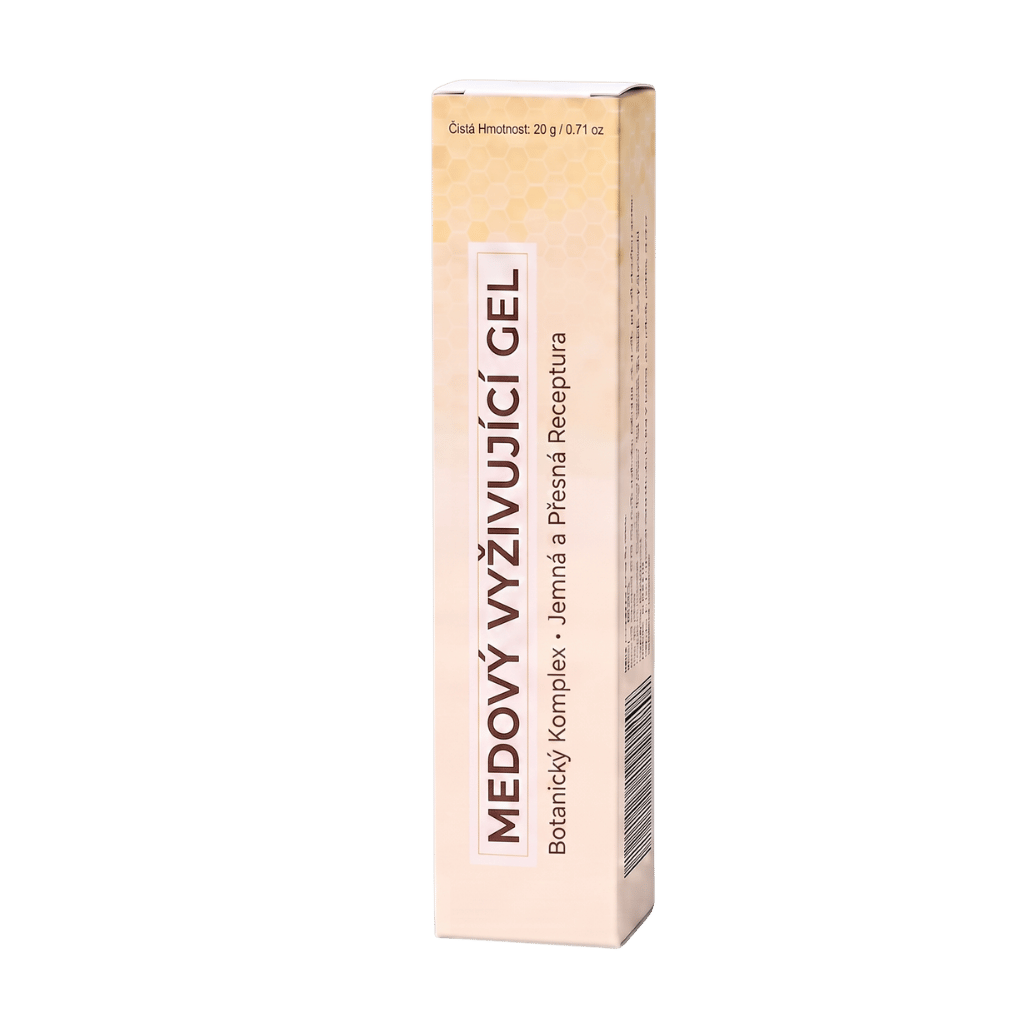 Prémiový medový vyživující gel v elegantním obalu, ideální pro hydrataci pleti.
