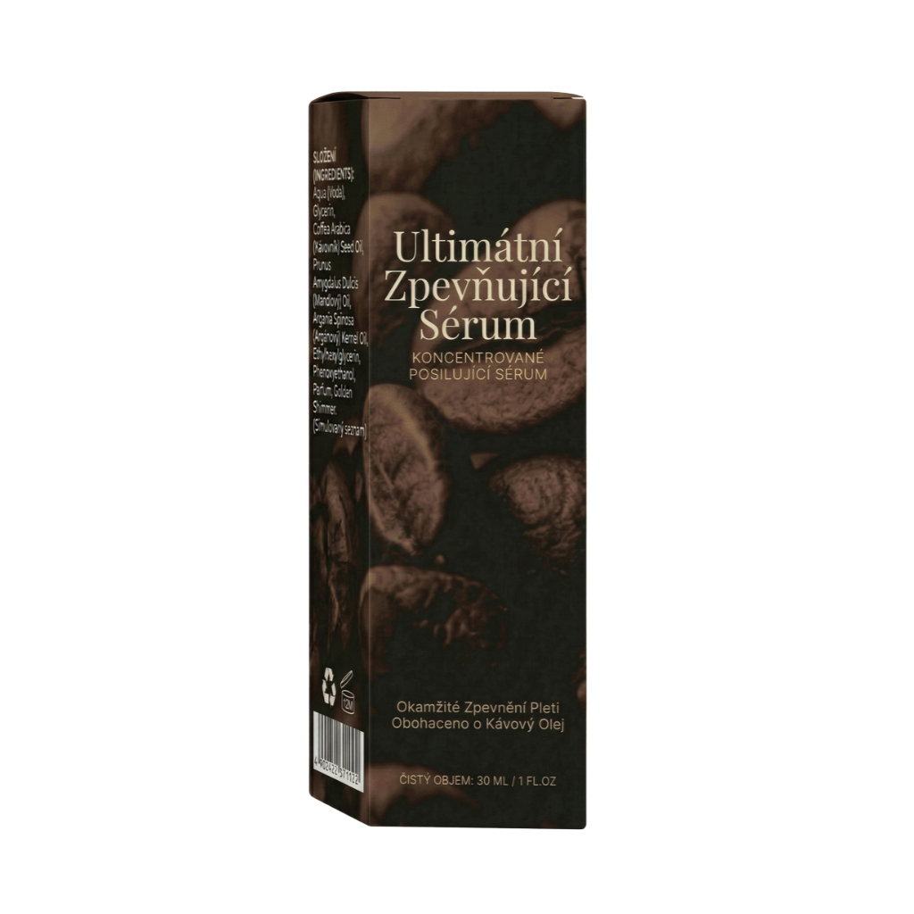 Obal produktu Ultimátní Zpevňující Sérum s kávovým olejem, 30 ml, na zpevnění pleti.
