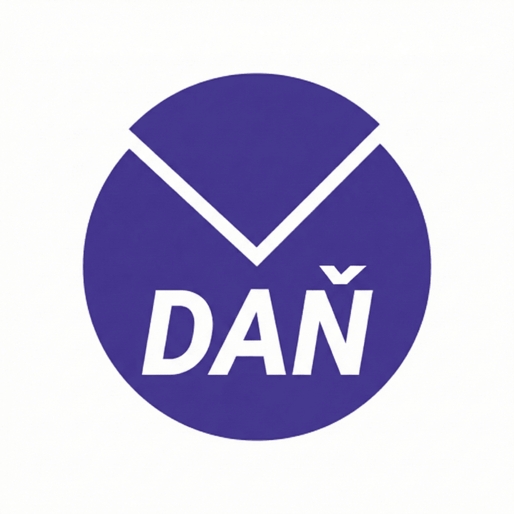 Logo DAŇ, virtuální služba pro výpočet daní, symbolizující dodržení daňových předpisů.