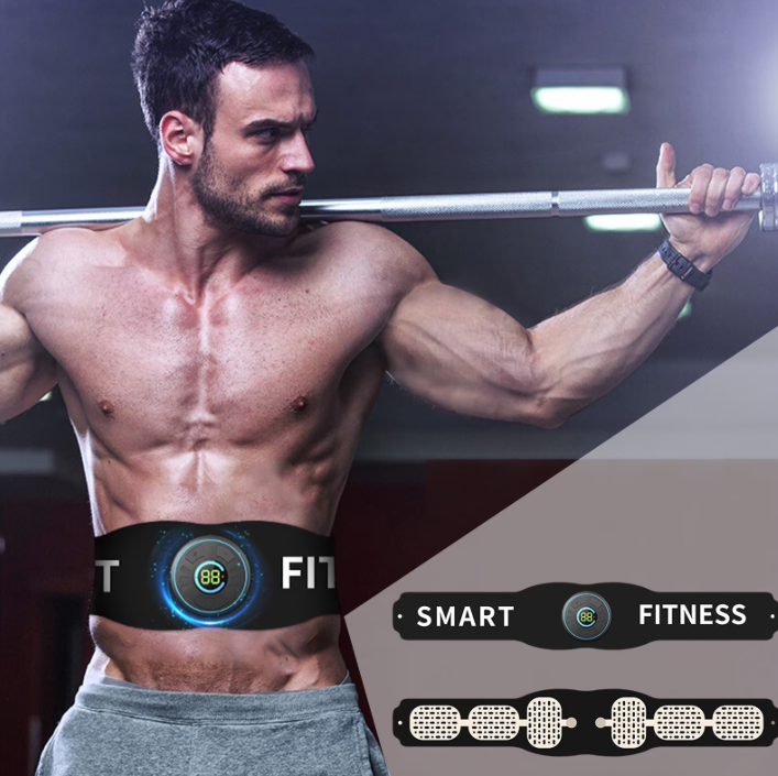 Ahoj Krása Smart Fitness Pás na fitness pásu s muže cvičícího s činkou v posilovně.