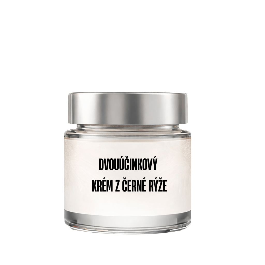 Dvouúčinkový krém z černé rýže v elegantním skleněném obalu.