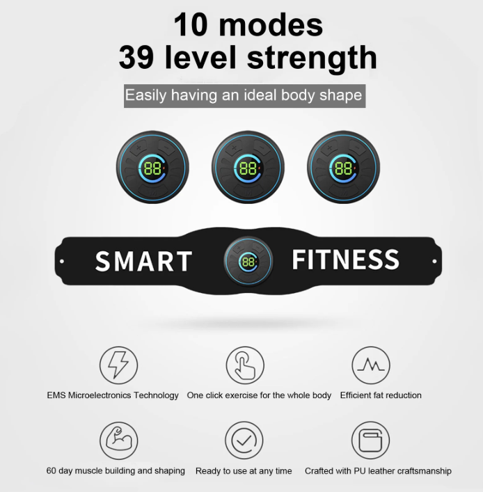 Ahoj Krása Smart Fitness Pás with 10 modes and 39 level strength display for effective body shaping.