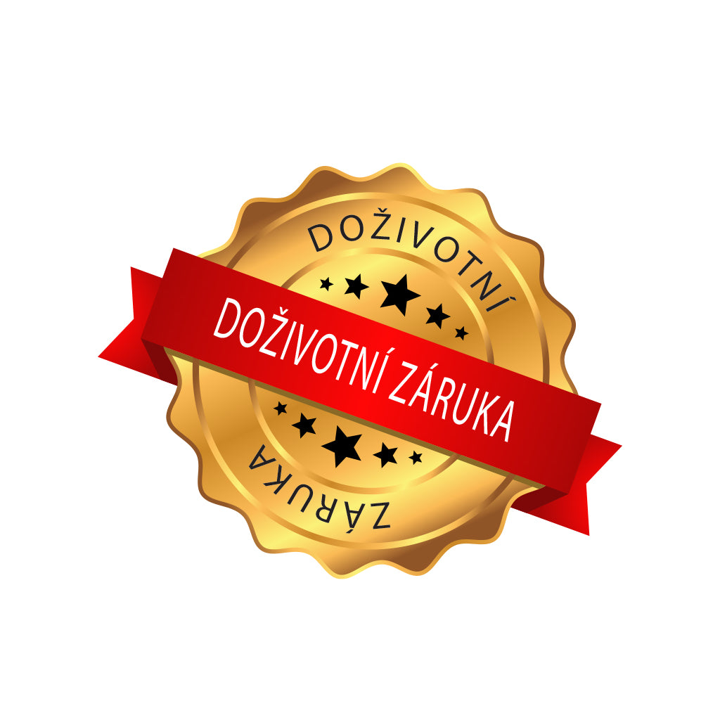 Doživotní záruka certifikát se zlatou pečetí a červenou stuhou, symbol trvalé ochrany produktu.