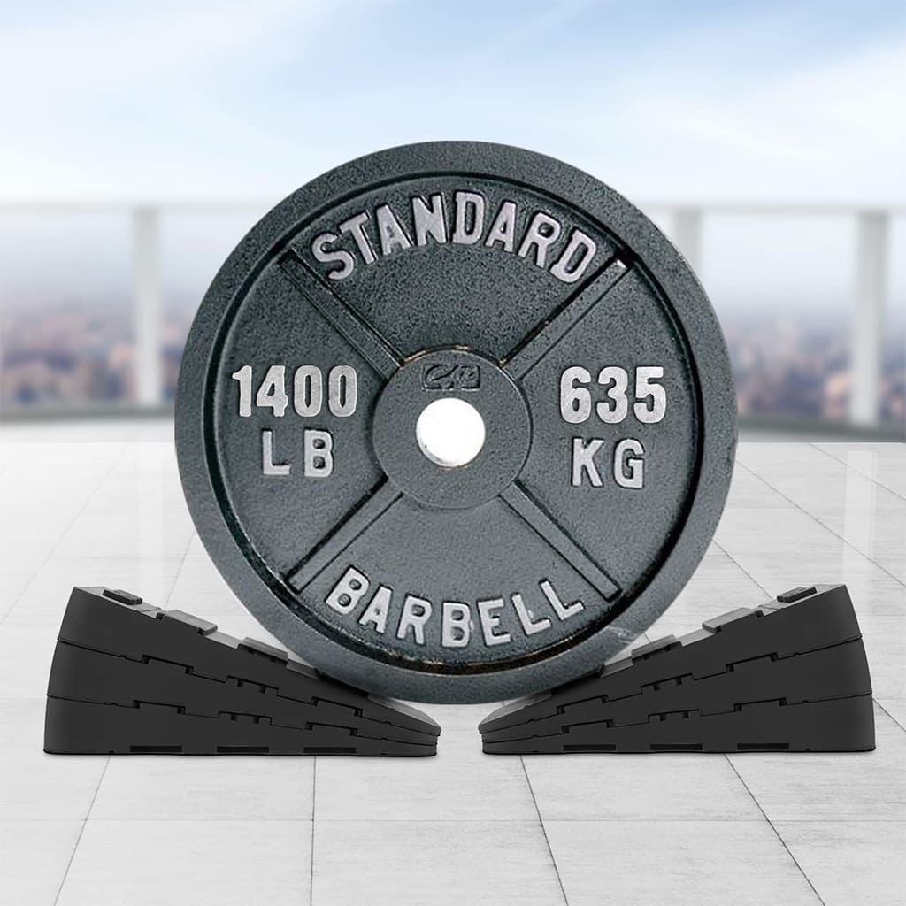 Ahoj Krása LiftAlign alongside a standard barbell weight plate, demonstrating fitness setup and posture improvement techniques.