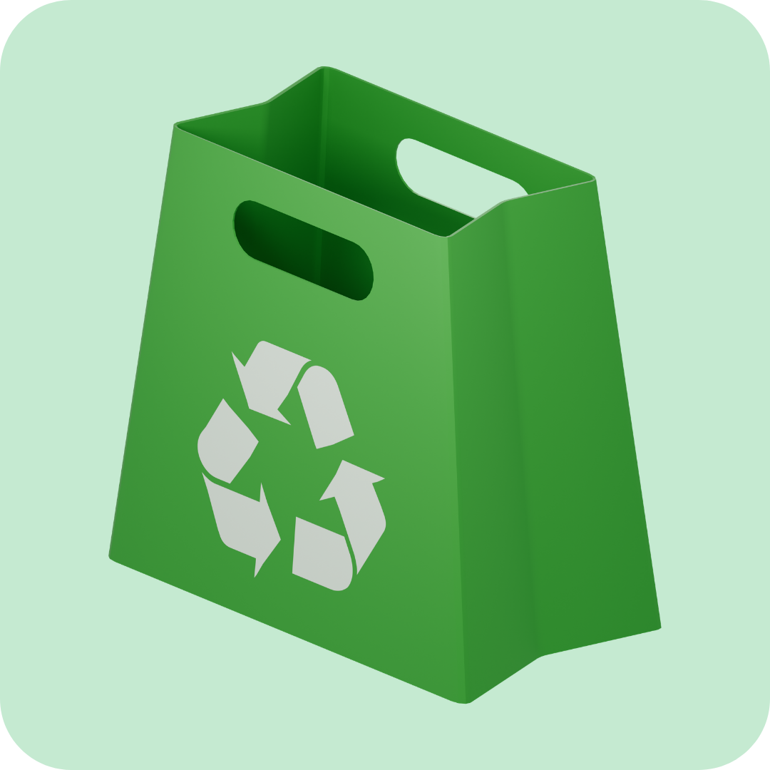Ekologické Balení: zelená taška s recycle symbolem pro ekologické balení.